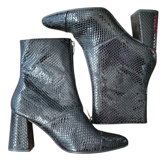 Clarks Laina 85 Black Reptile Snake Embossed Patent Leather Boots Women Size 9.5 - Picture 9 of 12